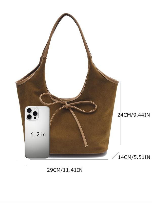 Women's Elegant Bow Decorated Shoulder Bag, Fashionable Solid Color Large Capacity Bag for Daily Used, Casual Trendy Commuting Bag