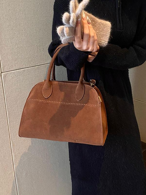 Women's Solid Color Suede Handbag, Fashionable Large Capacity Shoulder Bag for Daily Used, Casual Trendy Versatile High-quality Daily Commuting Bag