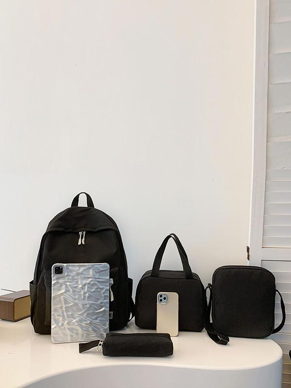 Women's Minimalist Backpack & Crossbody Bag & Handbag & Pencil Case, Casual Large Capacity Solid Color Bag Set, Versatile Bag Set for Work & School