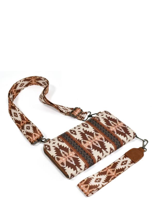 Boho Style Geometric Pattern Decor Zipper Envelope Clutch, Western Aztec Clutch Wristlet with Credit Card Slots, Fashionable Long Wallet for Women Gift