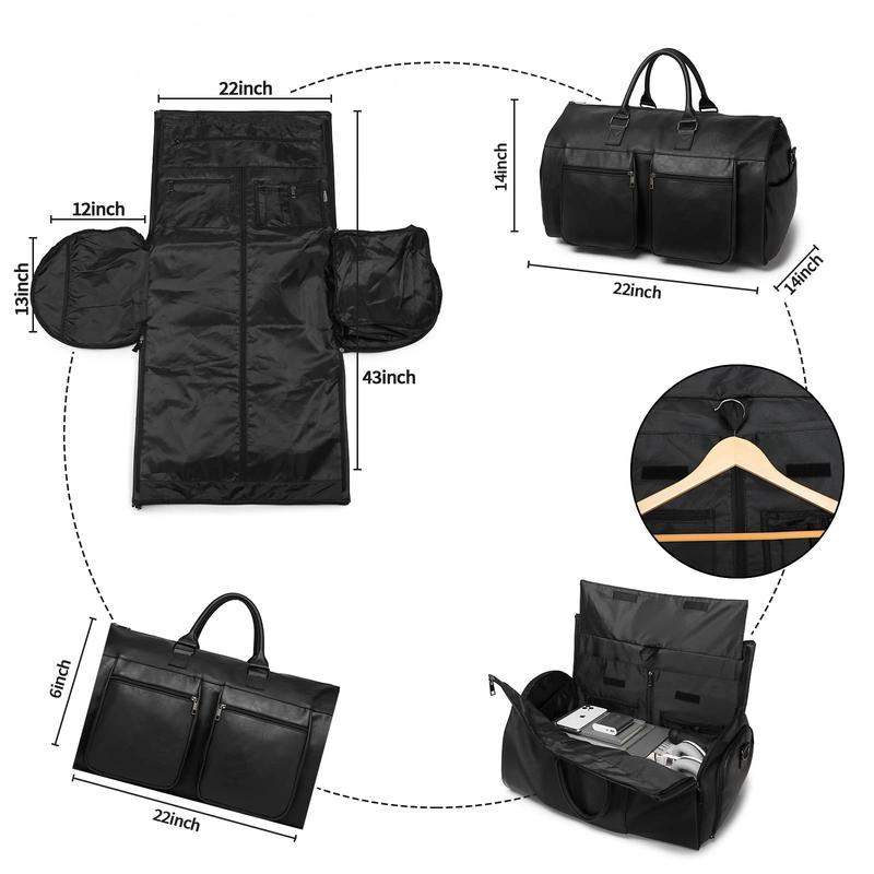 SEYFOCNIA Convertible Travel Garment Bag,Carry on Garment Duffel Bag for Men Women - 2 in 1 Hanging Suitcase Suit Business Travel Bag Black