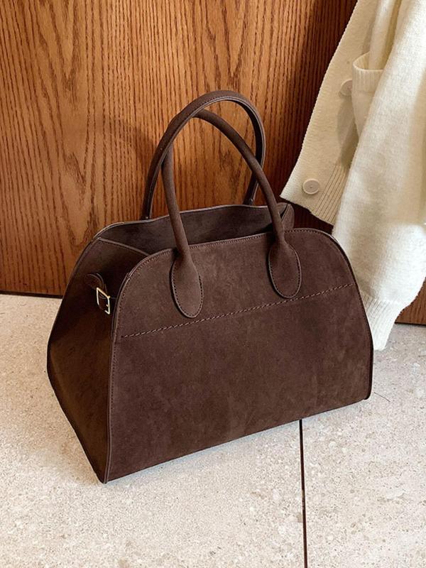 Women's Solid Color Suede Handbag, Fashionable Large Capacity Shoulder Bag for Daily Used, Casual Trendy Versatile High-quality Daily Commuting Bag