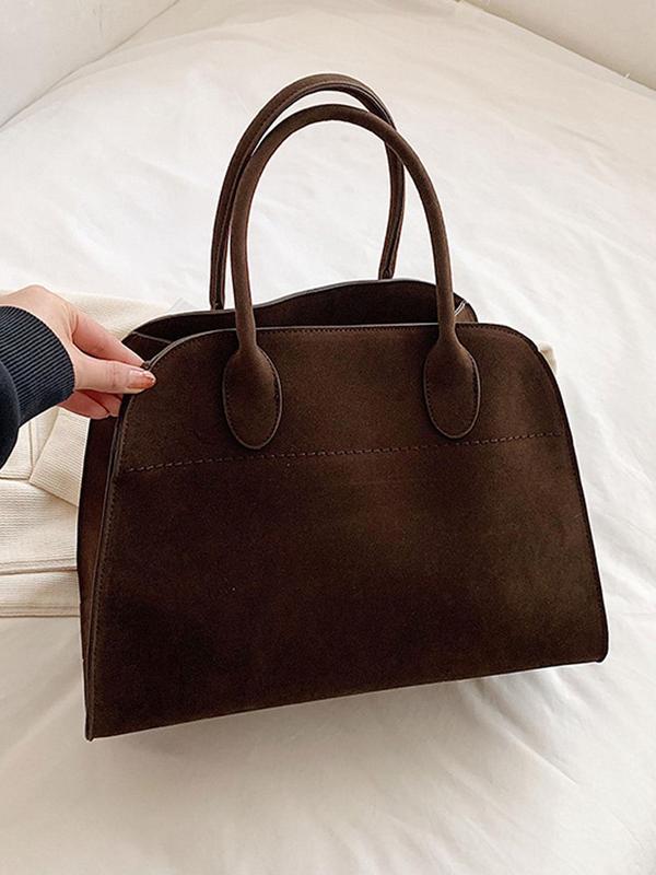 Women's Solid Color Suede Handbag, Fashionable Large Capacity Shoulder Bag for Daily Used, Casual Trendy Versatile High-quality Daily Commuting Bag