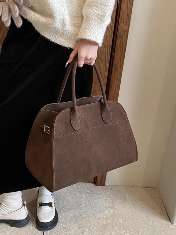 Women's Solid Color Suede Handbag, Fashionable Large Capacity Shoulder Bag for Daily Used, Casual Trendy Versatile High-quality Daily Commuting Bag