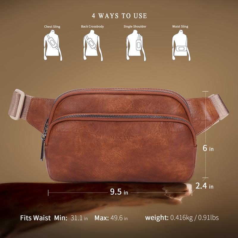 HKCLUF 4060 Fanny Pack Crossbody Bags for Women Pu Leather Belt Bag Waist Pack Causal Chest Bum Bag With 2count Adjustable