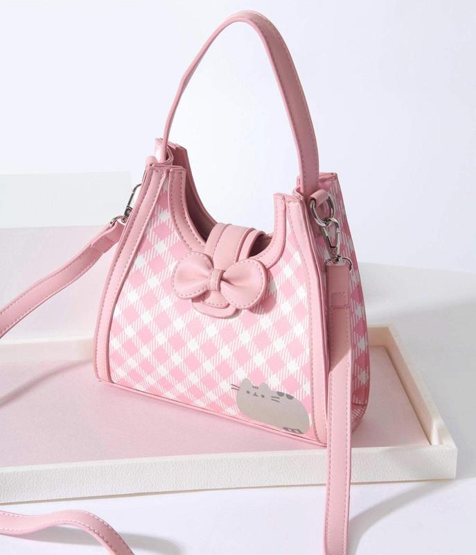 Pusheen x Unique Vintage Pusheen Pink Gingham Shoulder Bag