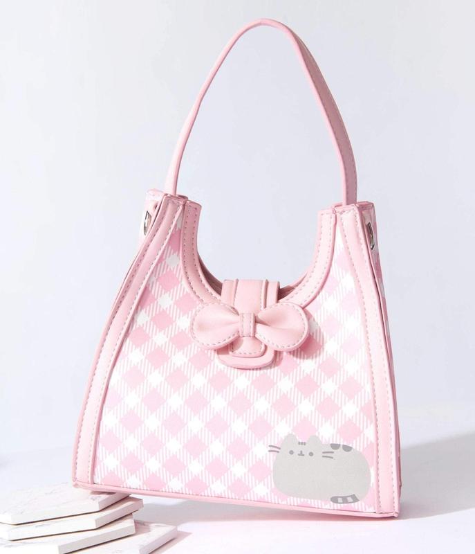 Pusheen x Unique Vintage Pusheen Pink Gingham Shoulder Bag