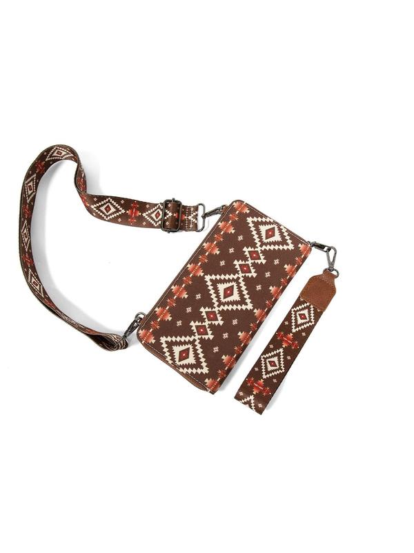 Boho Style Geometric Pattern Decor Zipper Envelope Clutch, Western Aztec Clutch Wristlet with Credit Card Slots, Fashionable Long Wallet for Women Gift