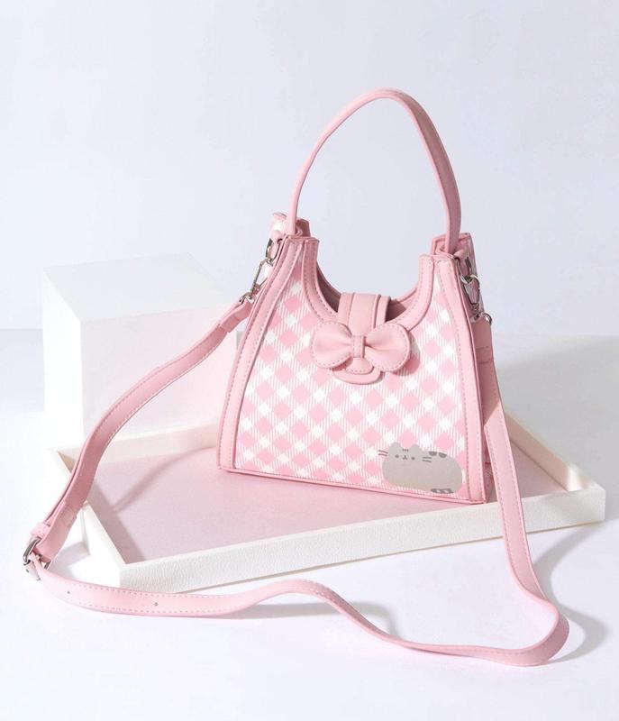 Pusheen x Unique Vintage Pusheen Pink Gingham Shoulder Bag