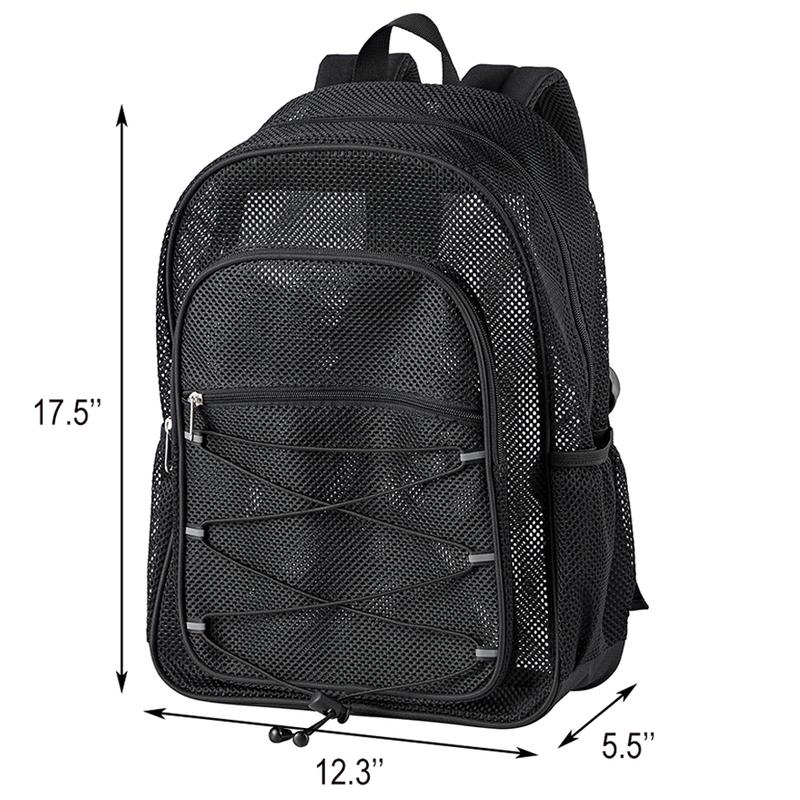 Heavy Duty Mesh Backpack, See Through College Mesh Backpack, Semi-transparent Bookbag with Bungee and Comfort Padded Straps for Commuting, Swimming, Beach, Outdoor Sports