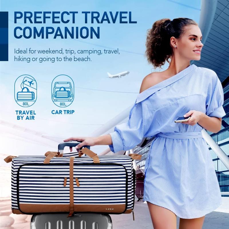 Lekesky Multi-pockets Travel Bag Foldable Girluxe Dufflebag with Shoes Compartment,Large Travel Bag Gym Bag for Women 80L
