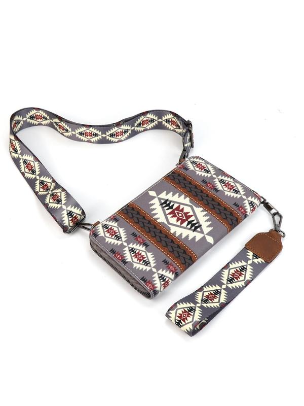 Boho Style Geometric Pattern Decor Zipper Envelope Clutch, Western Aztec Clutch Wristlet with Credit Card Slots, Fashionable Long Wallet for Women Gift