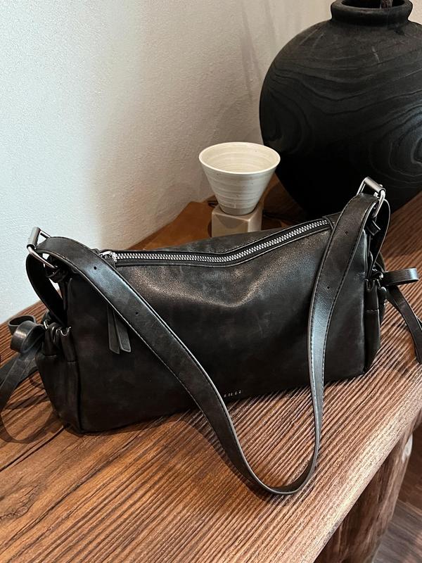 Women's Retro Large Capacity Boston Bag, Fashionable Solid Color Shoulder Bag for Daily Used, Casual Trendy Versatile High-quality Daily Commuting Bag