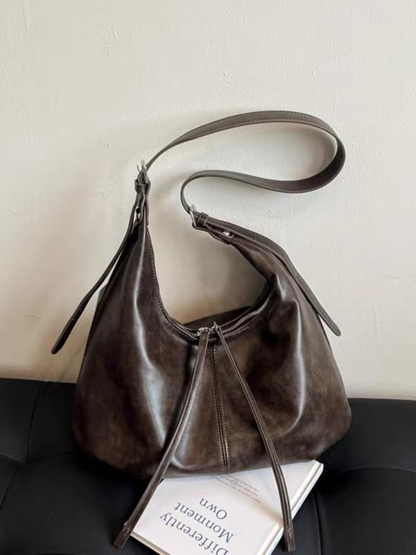 Women's Solid Color Retro Shoulder Bag, Fashionable Large Capacity Tote Bag for Daily Used, Casual Trendy Versatile High-quality Daily Commuting Bag