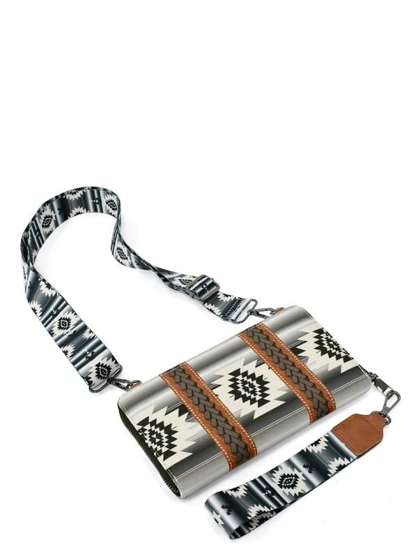 Boho Style Geometric Pattern Decor Zipper Envelope Clutch, Western Aztec Clutch Wristlet with Credit Card Slots, Fashionable Long Wallet for Women Gift