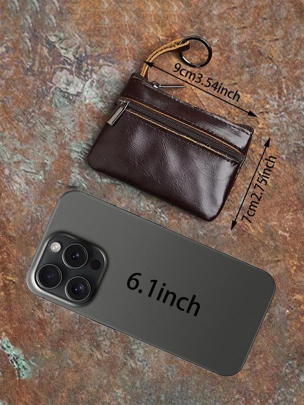 Men's Vintage Cowhide Coin Purse, Retro Zipper Coin Purse for Men, Simple Mini Ultra-thin Card Holder, Portable Key Bag