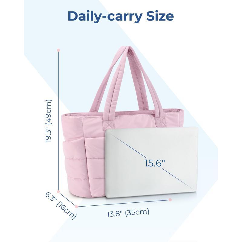 Lightweight Puffy Tote Bag with Compartments for Women, Quilted Shoulder Bag Handbag for Travel and Work