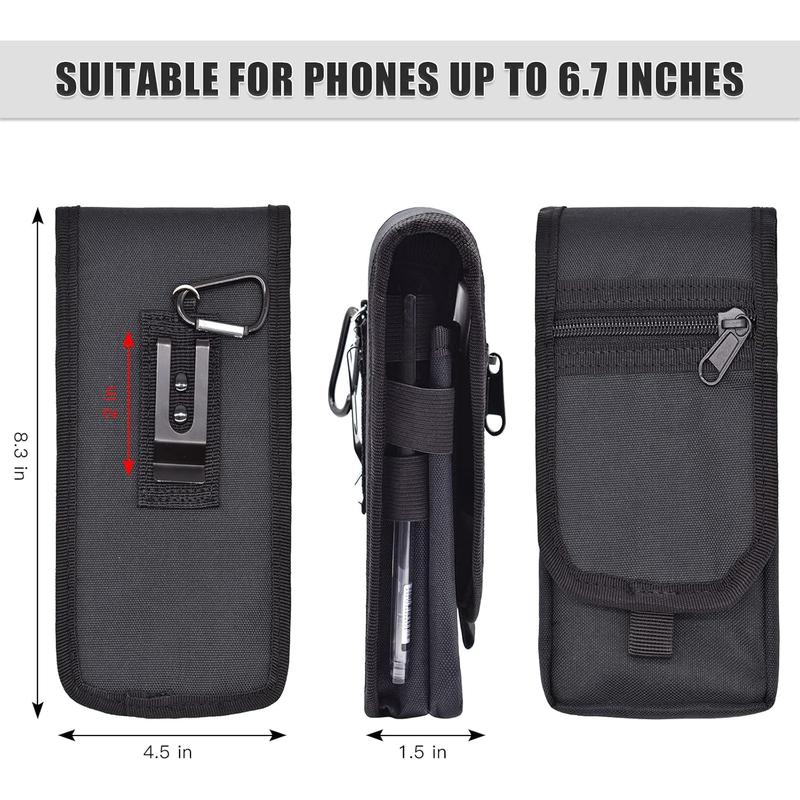 Dual Phone Holster,Belt Phone Pouch, Large Smartphone Pouch Cell Phone Holder, Multi-Purpose Tactical Phone Pouch, Cell Phone Holder for Work, Hiking, Camping, Barbecue, Rescue (Black, XL)