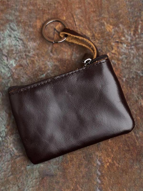 Men's Vintage Cowhide Coin Purse, Retro Zipper Coin Purse for Men, Simple Mini Ultra-thin Card Holder, Portable Key Bag