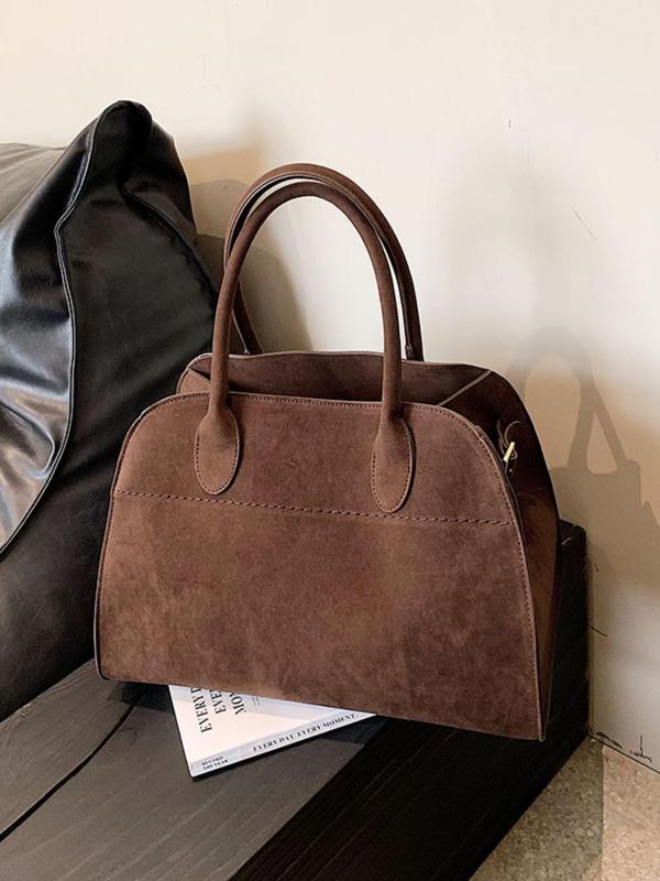 Women's Solid Color Suede Handbag, Fashionable Large Capacity Shoulder Bag for Daily Used, Casual Trendy Versatile High-quality Daily Commuting Bag