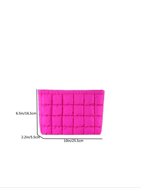 Solid Color Quilted Design Clutch, Large Capacity Travel Storage Bag with Zipper, Portable Travel Storage Bag for Women & Girls