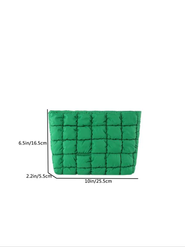 Solid Color Quilted Design Clutch, Large Capacity Travel Storage Bag with Zipper, Portable Travel Storage Bag for Women & Girls