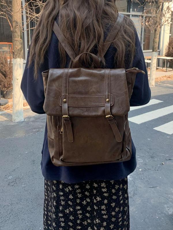 Women's Fashionable Solid Color Backpack, Casual PU Leather Backpack for Daily Used, Trendy Versatile High-quality Daily Commuting Bag