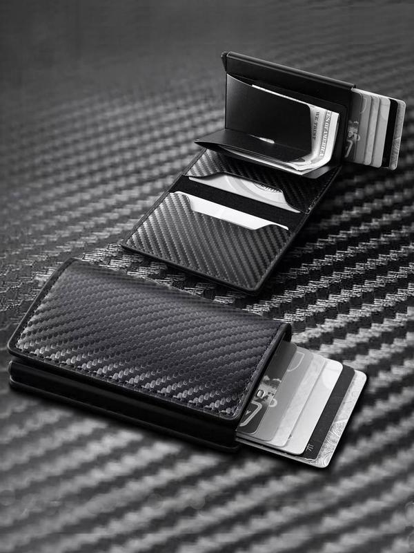 Men's Business Carbon Fiber Pattern Card Holder, Ultra-thin RFID Blocking Wallet, Durable Aluminum Alloy Card Holder for ID Card, Driver's License