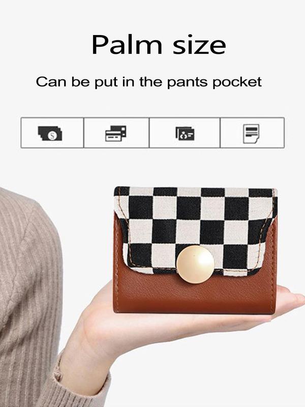 Women's Checkerboard Pattern Short Wallet, Fashionable Multi Card Slot Wallet for Daily Used, Casual Trendy Versatile High-quality Daily Wallet