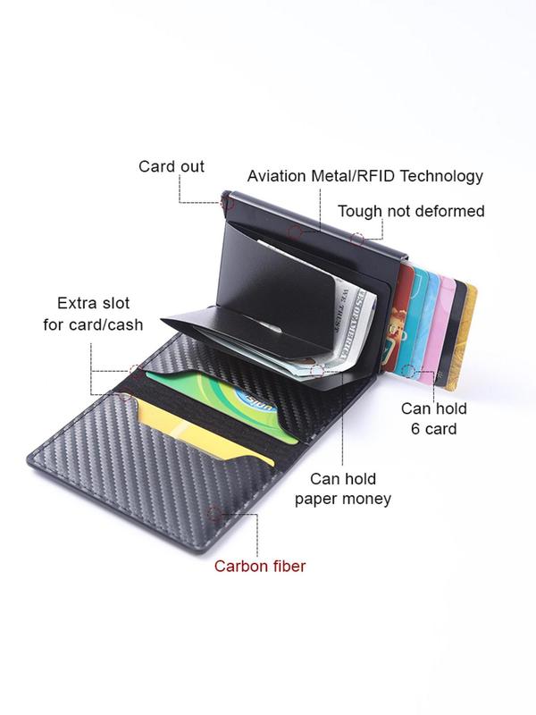 Men's Business Carbon Fiber Pattern Card Holder, Ultra-thin RFID Blocking Wallet, Durable Aluminum Alloy Card Holder for ID Card, Driver's License