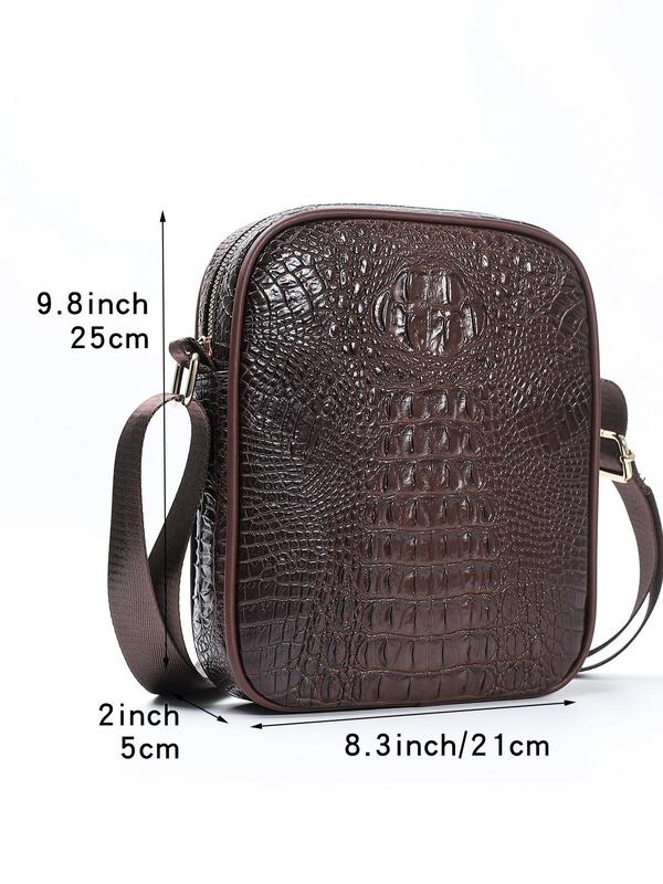 Men's Crocodile Embossed Shoulder Bag, 2024 New Style Fashionable Crossbody Bag for Daily Used, Casual Trendy Versatile High-quality Daily Commuting Bag