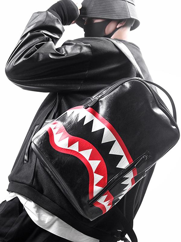 Fashionable Cartoon Shark Mouth Print Backpack, Large Capacity Waterproof Portable Backpack, Casual Trendy Versatile High-quality Daily Commuting Bag