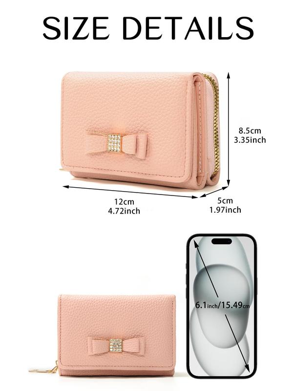 Women's Cute Bowknot Decor Zipper Short Wallet, Fashionable PU Leather Trifold Wallet, Multi-card Slot Card Holder, Casual Trendy Versatile High-quality Daily Wallet, Fall Outfit、Fall Freshness