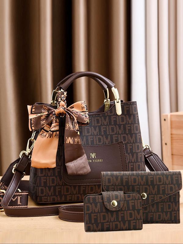 Women's Fashionable Bow Decorated Handbag & Wristlet & Card Holder, Casual Versatile Pu Leather Bag Set, Trendy High-quality Daily Commuting Bag Set