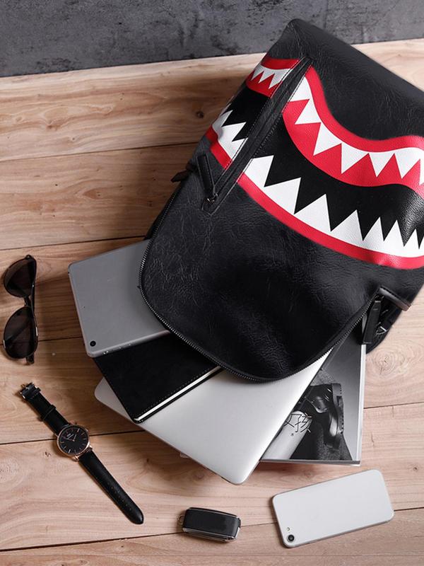 Fashionable Cartoon Shark Mouth Print Backpack, Large Capacity Waterproof Portable Backpack, Casual Trendy Versatile High-quality Daily Commuting Bag