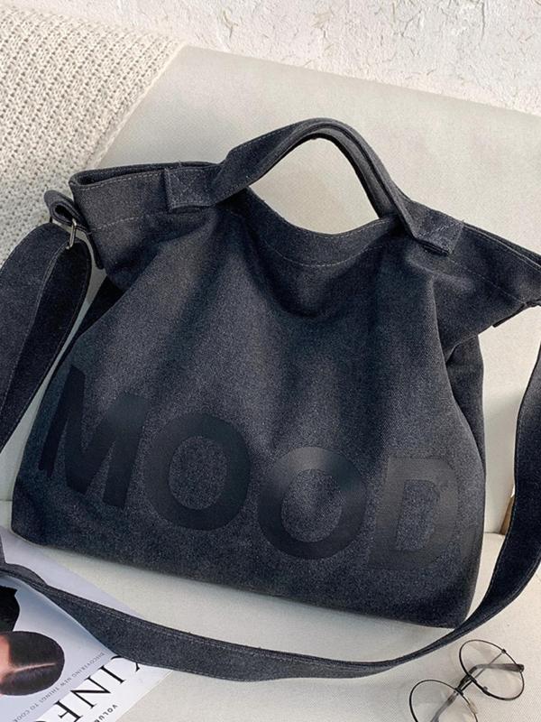 Women's 2024 Summer Casual Letters Pattern Tote Bag As Gifts, Large Capacity Canvas Shoulder Bag with Adjustable Strap for Party for Women & Girls, Fashion Tote Bag for Daily Use, Fall Outfits, Fall Freshness, Purse