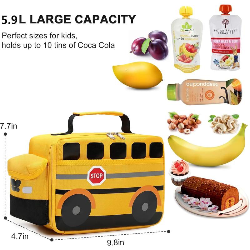 Insulated Lunch Box School Lunch Bags Reusable Cooler Thermal Meal Tote for Picnic (Yellow School bus)