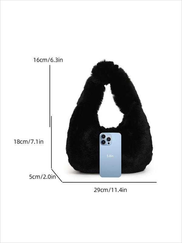 Women's Elegant Solid Color Plush Handbag, Fashionable Fuzzy Handbag for Daily Used, Casual Trendy Versatile High-quality Daily Commuting Bag