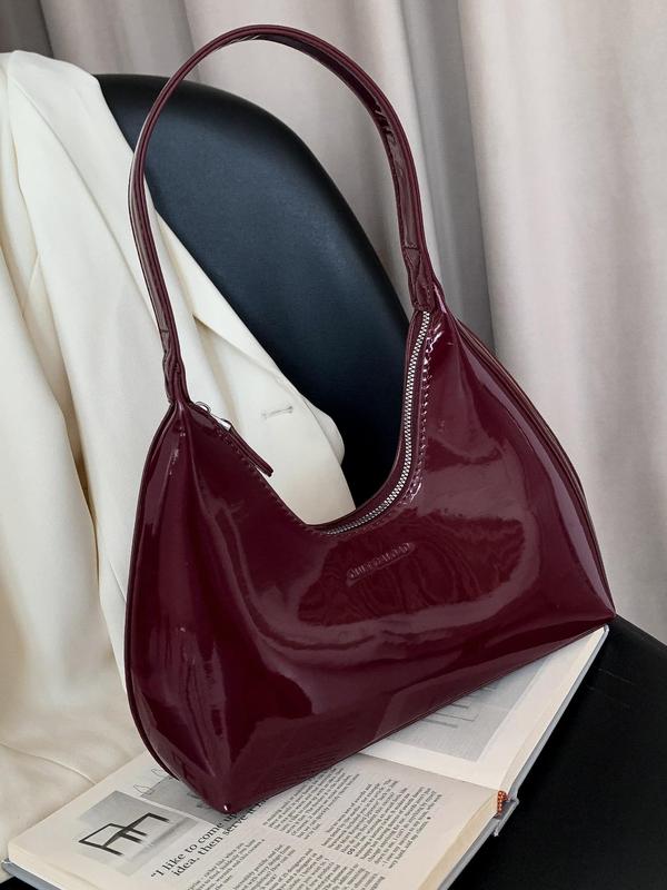 Women's Solid Color Shoulder Bag, Fashionable PU Leather Zipper Underarm Bag for Daily Used, Casual Trendy Versatile High-quality Daily Commuting Bag