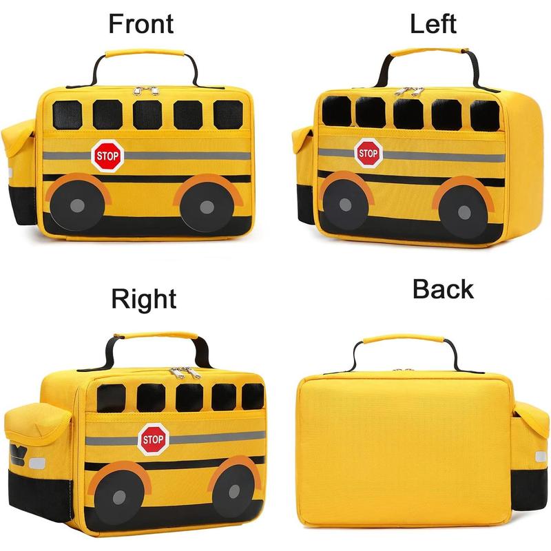 Insulated Lunch Box School Lunch Bags Reusable Cooler Thermal Meal Tote for Picnic (Yellow School bus)