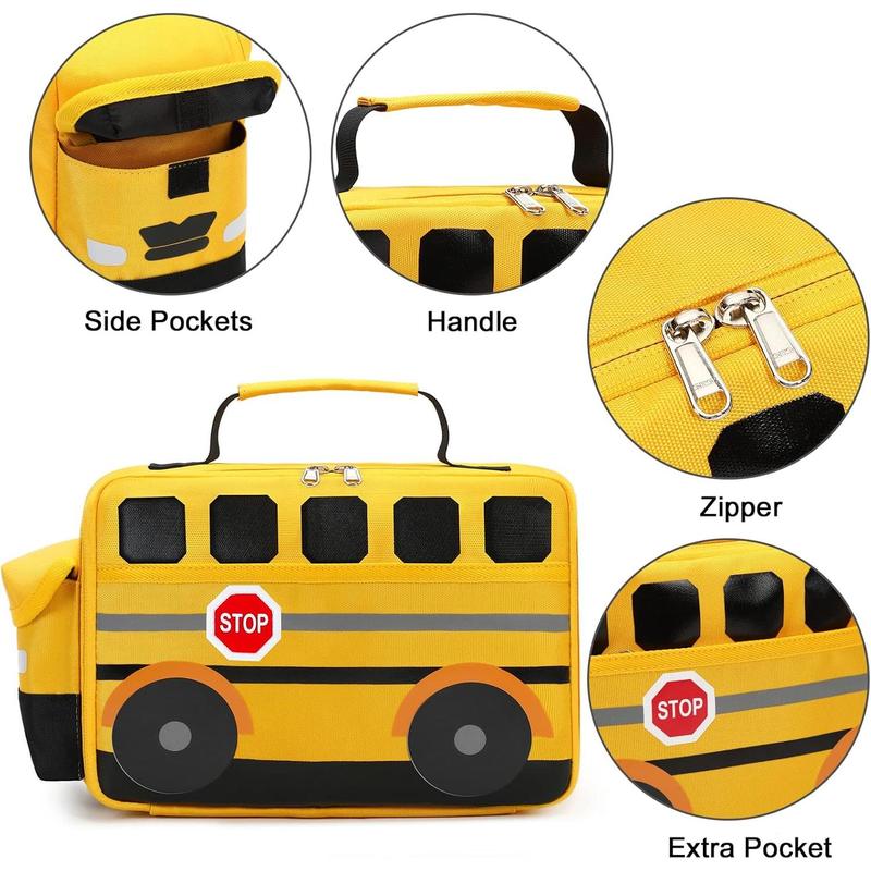 Insulated Lunch Box School Lunch Bags Reusable Cooler Thermal Meal Tote for Picnic (Yellow School bus)