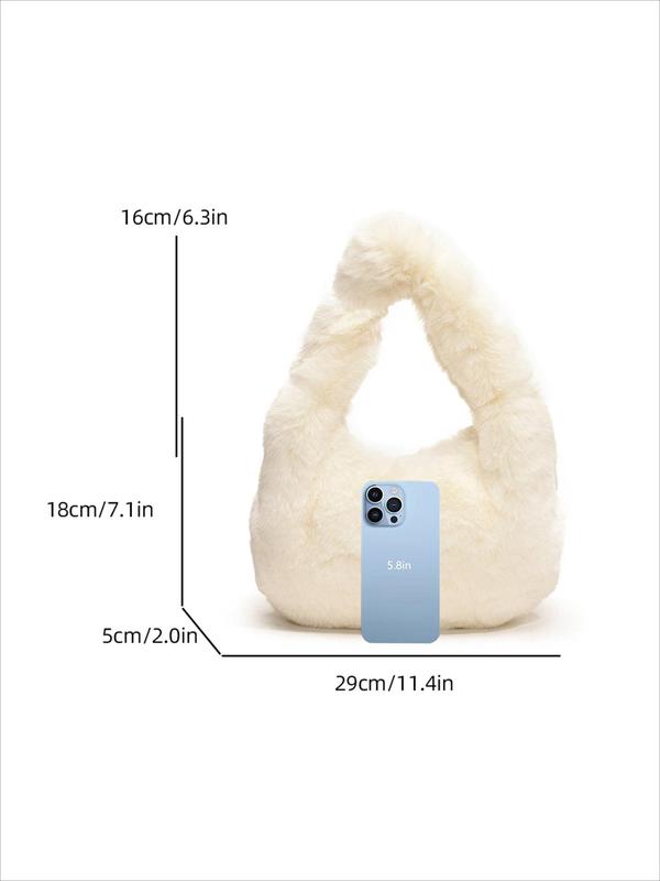 Women's Elegant Solid Color Plush Handbag, Fashionable Fuzzy Handbag for Daily Used, Casual Trendy Versatile High-quality Daily Commuting Bag