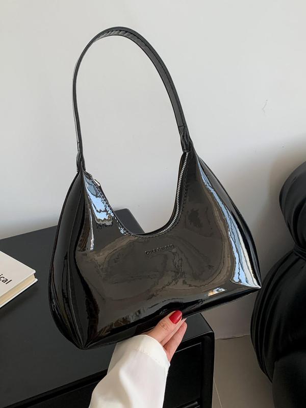 Women's Solid Color Shoulder Bag, Fashionable PU Leather Zipper Underarm Bag for Daily Used, Casual Trendy Versatile High-quality Daily Commuting Bag