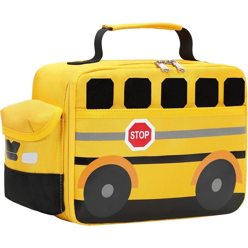 Insulated Lunch Box School Lunch Bags Reusable Cooler Thermal Meal Tote for Picnic (Yellow School bus)