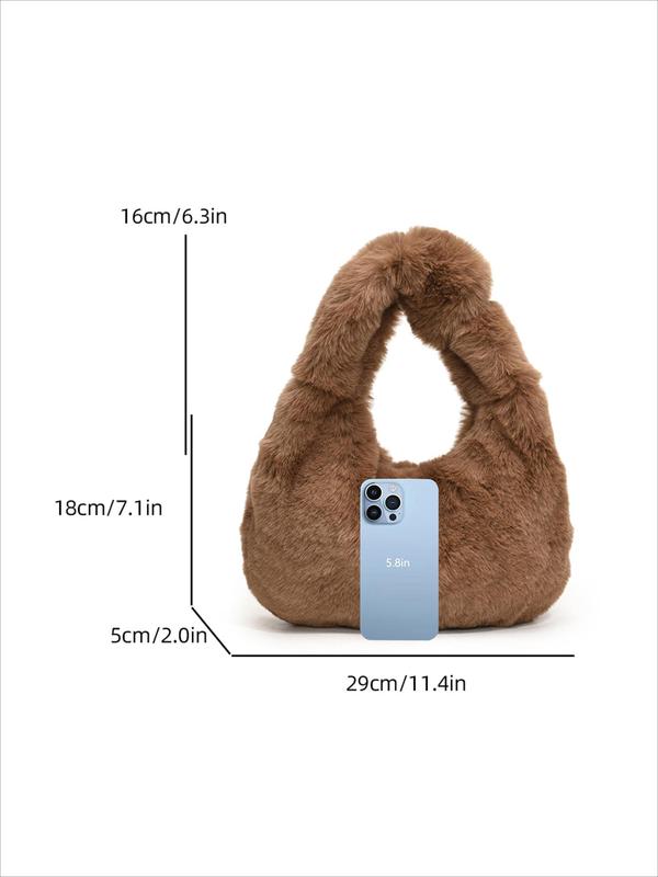 Women's Elegant Solid Color Plush Handbag, Fashionable Fuzzy Handbag for Daily Used, Casual Trendy Versatile High-quality Daily Commuting Bag