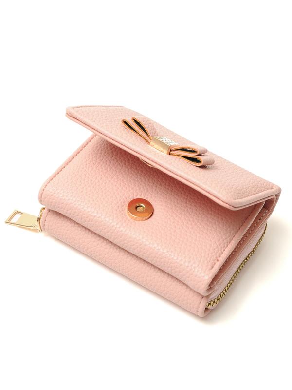 Women's Cute Bowknot Decor Zipper Short Wallet, Fashionable PU Leather Trifold Wallet, Multi-card Slot Card Holder, Casual Trendy Versatile High-quality Daily Wallet, Fall Outfit、Fall Freshness