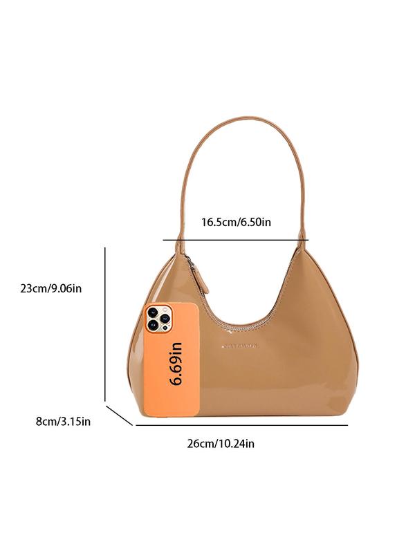 Women's Solid Color Shoulder Bag, Fashionable PU Leather Zipper Underarm Bag for Daily Used, Casual Trendy Versatile High-quality Daily Commuting Bag