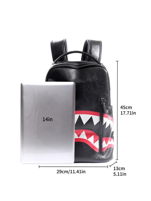 Fashionable Cartoon Shark Mouth Print Backpack, Large Capacity Waterproof Portable Backpack, Casual Trendy Versatile High-quality Daily Commuting Bag