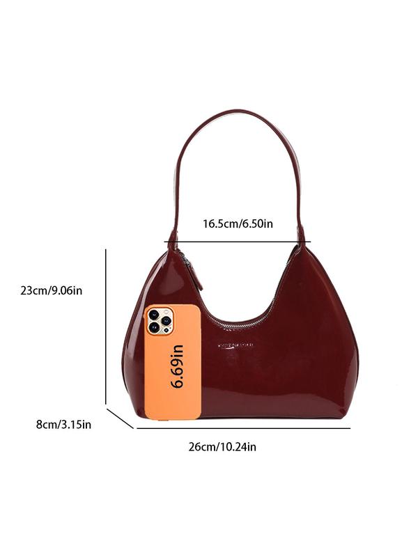 Women's Solid Color Shoulder Bag, Fashionable PU Leather Zipper Underarm Bag for Daily Used, Casual Trendy Versatile High-quality Daily Commuting Bag