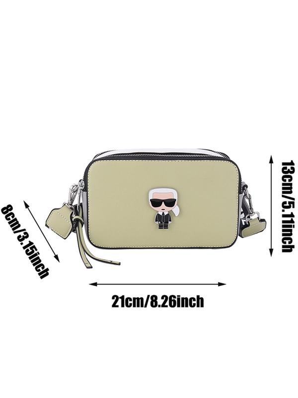 Fashion Cartoon Character Design Square Shoulder Bag, Versatile Letter Decor Strap Zipper Crossbody Bag for Women, Trendy All-match Commuter Bag